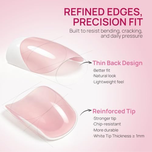 Krofaue French Tip Nails - Press On Nails Short Square Glossy - Image 7