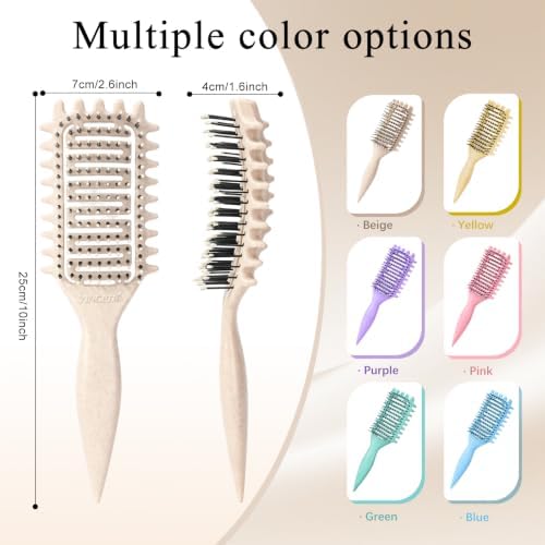 Curl Defining Brush for Curly Hair, Vented Detangling Hair Brush for Wet and Dry Styling, Curved Brush for Shaping and Smoothing Curl Clumps, Lightweight Hair Brush （Beige） - Image 4