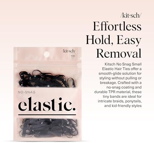Kitsch No Snag Small Hair Ties - Elastic Rubber Bands for Hair | Women's Hair Elastics - 1 pack, 100pcs (Black) - Image 2