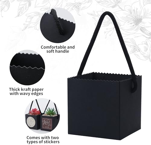 Temlum 2.5 Inch Succulent Wrap Bags (Fits 2.5″ Pots) with Thank You & Watch Me Grow Stickers, Small Gift Box for Wedding, Baby Shower, Succulent Party Favors for Guests (Black 40pcs) - Image 3