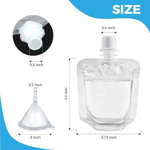 50-Pack Reusable Plastic Flasks – 1.7 oz Leak-Proof Drink Pouches with Funnel, Transparent PA+PE Heat/Cold Resistant, Ideal for Travel, Parties, and Concealed Liquor/Juice Storage - Image 2