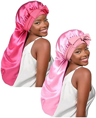 YANIBEST 2Pcs Silk Feeling Bonnet for Sleeping Braid Bonnet for Long Hair - Image 6