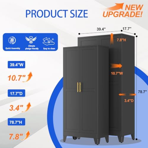 GAIOUS 79" Tall Kitchen Pantry Cabinet,Metal Storage Cabinet Black Cupboard - Image 2
