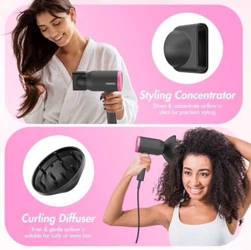 ANIEKIN Hair Dryer, 1875 Watts Fast Drying Blow Dryer with Diffuser and Concentrator, Compact Lightweight Hair Dryer for Women and Men - Image 5