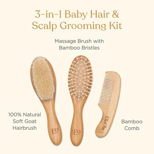 ELLAOLA Natural Bamboo Hair Brush & Comb Set, 3 Piece - Cradle Cap Brush, Massage Hair Brush, Bamboo Comb for Toddlers, Newborns & Infants I Baby Registry Gift - Image 3