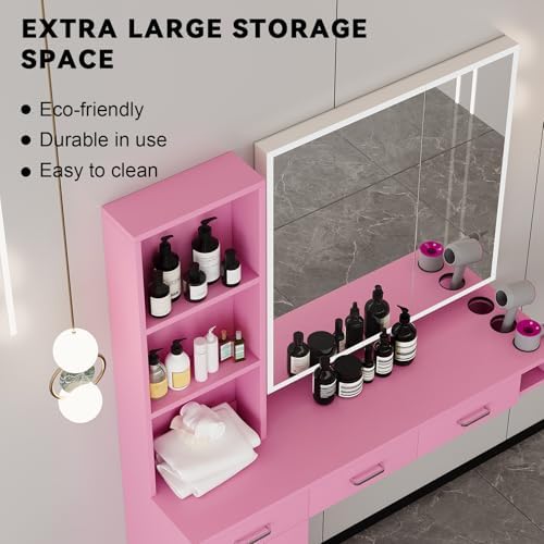 4ever2buy Pink Salon Stations for Hair Stylist, Wall Mount Barber Station - Image 3