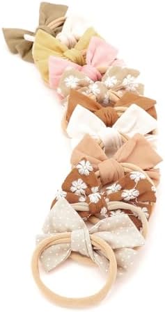 BQUBO Baby Girl Bows and Headbands Cute Headbands with Bow Nylon Hairbands Handmade Hair Accessories for Newborn Infant Toddlers 10 Pack - Image 5