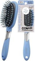 Conair Velvet Touch oval cushion hair brush - Travel Hairbrush- Detangling - ideal for curly or straight styles - detangler brushes - women or men - Sky Blue by conair