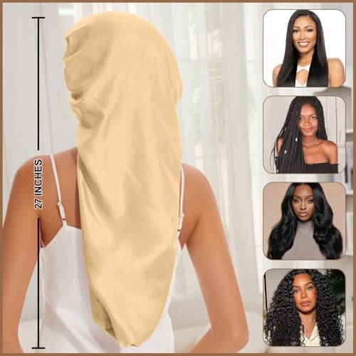 DEMAZALO Silk Long Bonnet for Braids & Curly Hair, Silk Satin Bonnet for Sleeping, Extra Large Bonnets for Women Braid - Image 7