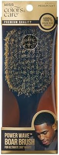KISS COLORS & CARE 360° Power Wave Palm Brush - Medium Soft, Curved Handle, High-Density Boar Bristles for Deep Waves, Shed-Free Grip by KISSCOLORSCARE