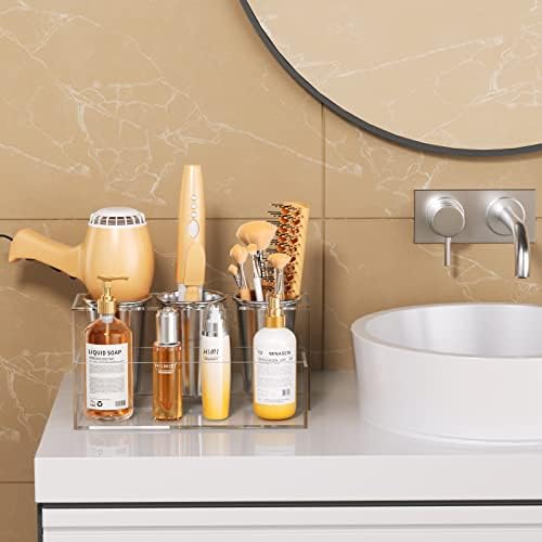 HIIMIEI Hair Tool Organizer, Acrylic Hair Dryer Holder, Bathroom Countertop Blow Dryer Stand Storage, Vanity Organizer for Accessories, Makeup, Flat Irons, Curling Irons, and Toiletries (Clear) - Image 6