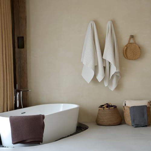 Luxury Organic Japanese Cotton Waffle Bath Towel | Thick, Absorbent, Quick Dry Bathroom Towels for Shower, Sauna, Onsen| Hotel & Spa Quality, Gift-Ready (Shell White, Bath Towel Set (3-Piece)) - Image 4