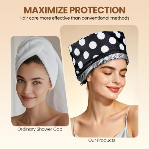 Electric Hair Steamer Cap with 2 Mode Temperature Control, Removable Washable Thermal Spa Hat for Home Hair Care (Black & White) - Image 3