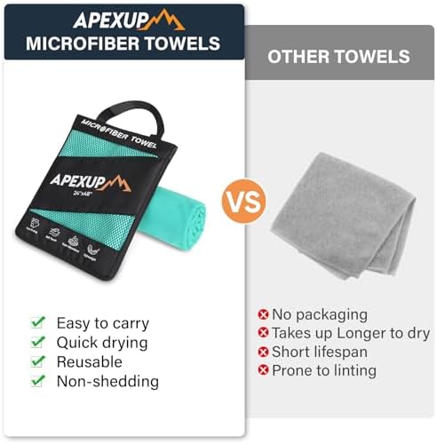 APEXUP Microfiber Travel Towel, Ultra Absorbent Quick Dry Towels, Lightweight Gym Sports Camping Towel for Workout, Yoga, Beach, Shower, Swimming (24"×12", Mint Color) - Image 3