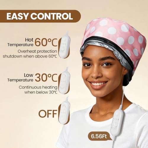 Electric Hair Steamer Cap, Hair Care Hat Heating Cap with 2 Mode Temperature Control, Removable & Washable for Hair Spa Home Thermal - Pink & White - Image 4