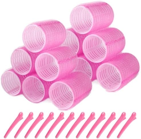 Hair Rollers, 12 Pack Self Grip Salon Hairdressing Curlers, DIY Curly Hairstyle, Large Rollers 1.57In Pink by BESSEEK