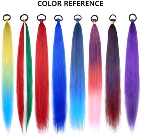 Ponytail Extension with Hair Tie 26'' Yellow Blue Gradient Braid Ponytail - Image 6