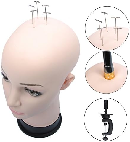 BHD BEAUTY Bald Mannequin Head Beige Female Professional Cosmetology for Wig Making, Display wigs, eyeglasses, hairs with T pins 21'' - Image 2