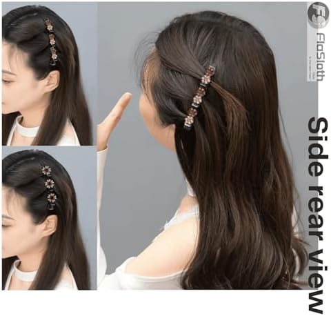 Hair Clips for Styling - 7PCS Crystal Stone Braided Hair Clips, Double-Layer Star and Flower Clips for Women and Girls, Sparkling Rhinestone Duckbill Clips, Non-Slip Hair Accessories (FlaSloth) - Image 6