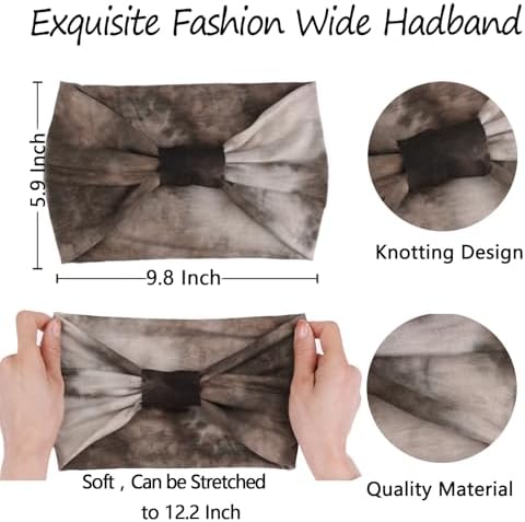 XTREND Wide Headband Fashion Bandana Boho Style Elastic Knotted Sweat Absorbent Non-Slip Headband Black Women Outdoor Yoga Sports Printed Hair Accessories 6 Packs - Image 2