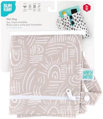 Bumkins Waterproof Wet Bag for Baby, Travel, Swim Suit, Cloth Diapers, Pump Parts, Pool, Beach, Gym Clothes, Toiletry, Hook to Stroller, Daycare, Zipper Reusable Wetdry Packing Pouch, Boho Beige - Image 6