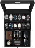 Uten 12-Slot Watch Box, 2-Layers PU Leather Watch Case with Lock by UTENHOMEGOODSCENTER