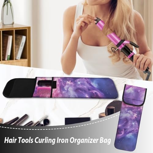ZOUTAIRONG Curling Iron Holder Neoprene Curling Iron Bag Heat Resistant Hair Dryer and Curling Iron Travel Case for Travel Gym Home Flat Iron Case Green Curling Iron Holder Hot Tools Travel Bag Galaxy - Image 2