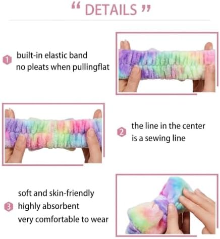 7 Pcs Spa Set, Facial Headband and Wristband Set, Skincare Accessories, College Style Girl Idea Gifts, Hair Accessories for Women and Girls（Tie Dye Colourful ） - Image 7