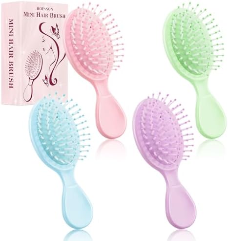 HOFASON 4 PCS Mini Wet Hair Brush Easter Basket Stuffers for Women Teens Girls, Small Hair Brush for Pockets, Bachelorette Party Favors, Bridesmaid Gift, Spa Party Supplies, Travel Mini Brush by HOFASON