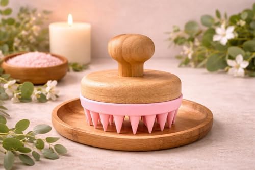 Bamboo Hair Brush and Comb Set for Women & Teens – Paddle Brush, Wide Tooth Comb, Scalp Massager, Gua Sha Comb & Cotton Bag, Pink Aesthetic Self Care Gift Set - Image 4