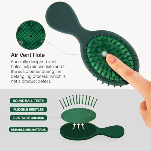 RHOS Mini Hair Brush for Women,Men and Kids-Travel Size Hair Brush for Purse,Pocket,backpack-Small Cushion Paddle Brush with Soft Bristles-Mini Detangler Brush for All Hair Types(1 Pack-Green) - Image 4