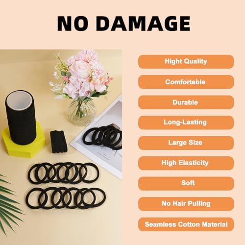 80pcs Black Thick Hair Ties for Women, 2.36 IN Large No Metal Ponytail Holders, Heavy Duty Elastic Hair Bands, Durable No Damage Hair Elastics for Thick & Curly Hair, Strong Hold - Image 6