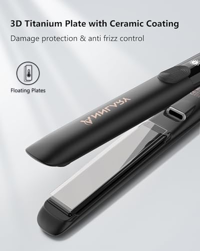 Annlary Hair Straightener 1 Inch Flat Iron and Curler 2 in 1 Titanium Ceramic Ionic Dual Voltage Straightener with Heat-Resistant Silicone, for Less Frizz, Shinier & Smoother - Image 4