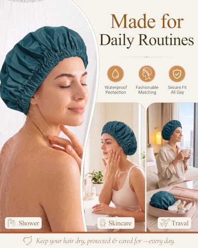 Edoneery Shower Caps for Women Reusable Waterproof, Shower Hair Cap - Image 4