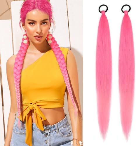 LyoRuSi 2 Pc Braid Ponytail Extension 26'' Pink Braid Extensions for Women by LyoRuSi
