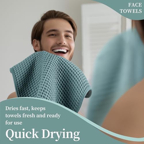 Microfiber Waffle Face Towels, 4 Pieces, Soft, Absorbent, Fast Drying, Lint Free 430 GSM (Green) - Image 5