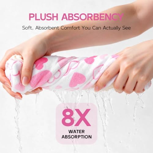 Years calm XL Microfiber Hair Towel Wrap for Women, Pink Heart - Image 4