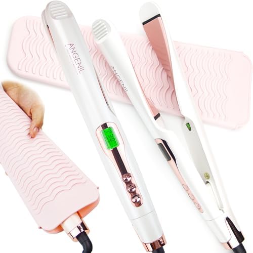 ANGENIL Pro Tourmaline Ceramic Twist Hair Straightener, Dual Voltage Flat Iron Curling Iron in One, Round Flat Iron with Silicone Heat Resistant Mat, LCD Display, 11 Adjustable Temp, 20S Fast Heating by ANGENIL