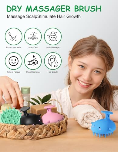 Scalp Scrubber Shampoo Brush, Wet & Dry Silicone Scalp Massager Brush Green - Image 4