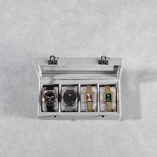 Frebeauty 4 Slot Watch Box for Men/Women,Watch Case with Glass Lid - Image 2