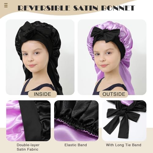AWAYTR Kids Bonnets for Girls - Satin Long Hair Braid Bonnet for Sleeping - Image 2