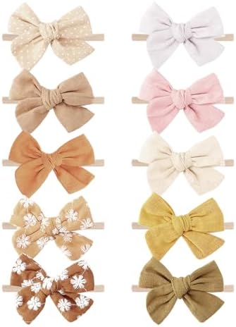 BQUBO Baby Girl Bows and Headbands Cute Headbands with Bow Nylon Hairbands Handmade Hair Accessories for Newborn Infant Toddlers 10 Pack by DRESHOW
