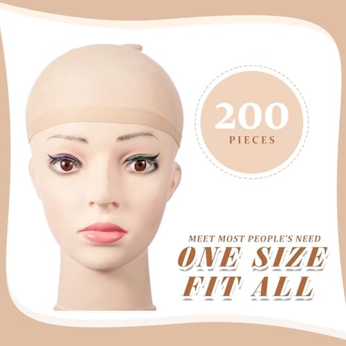 Waydress 200 Pcs Wig Caps Nylon Stocking Caps Elastic Stretchy,Beige - Image 2