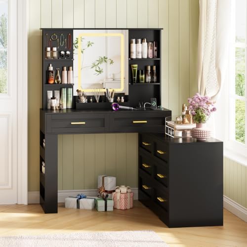ELYKEN Makeup Vanity Desk with Mirror and Lights, Dresser Combo, Black - Image 4