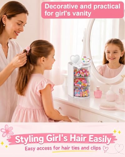 Rotatable 3-layer Hair Accessories Organizer with 200 Hair Ties - Image 6