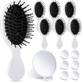 Meanplan 12 Pcs Mini Hair Brush Set Travel Wet Dry Hair Combs Pocket Detangling Compact Folding Makeup Mirrors for Spa Sleepover Birthday Bridal Shower Bachelorette Christmas Party Gift(White) by Meanplan