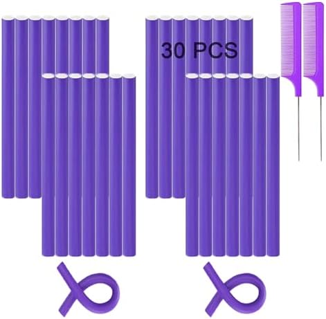 9.45"x 0.55" Flexible Curling Flexirods, 30Pcs Heatless Bendy Foam Rods for Long, Medium, Short Hair Curls - Purple by Beyoslf