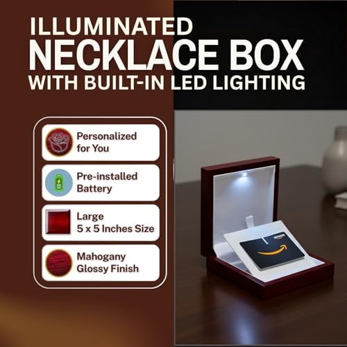 Necklace Box with LED Light – Small Jewelry Display Case for Bracelet, Earrings, or Chains – Luxury Lighted Wooden Presentation Box for Gifts, DIY Crafts (Custom Mom, 5 X 5 Inch) - Image 4