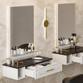 Wall Mount Barber Station with Mirror, Mounted Salon Station Styling Station w/Drawer, Dryer Holders & Glass Shelf, Beauty Barber Spa Equipment for Hair Stylist(White-New) by Belandi