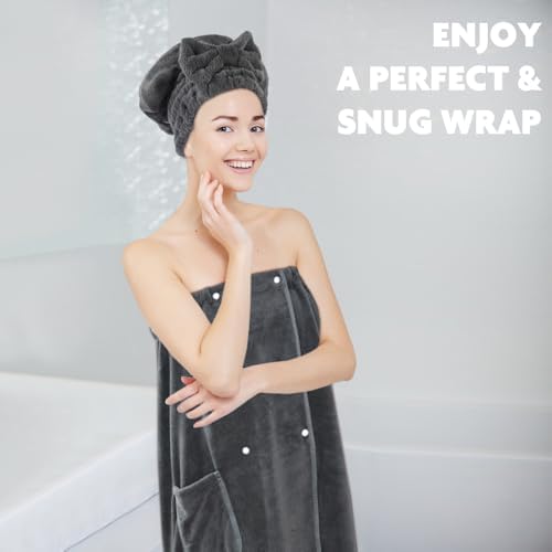 SUNLAND Microfiber Bath Towel Wrap & Hair Drying Towel Set, Dgrey, 32x60In - Image 6